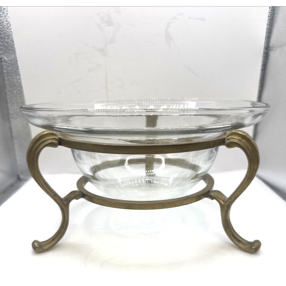 Brass stand Anchor Hocking glass Votive Candle Holder Orb Vase Beautiful  5x8.5